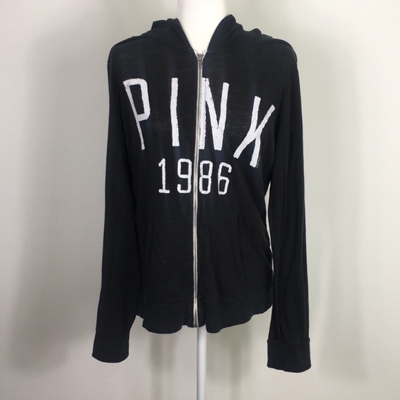 PINK Victoria's Secret Tops - VS Pink Black Zip Up Lightweight Sweatshirt